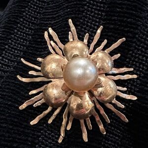 Gold-Tone Pearl Sunburst Brooch - Women's Jewelry